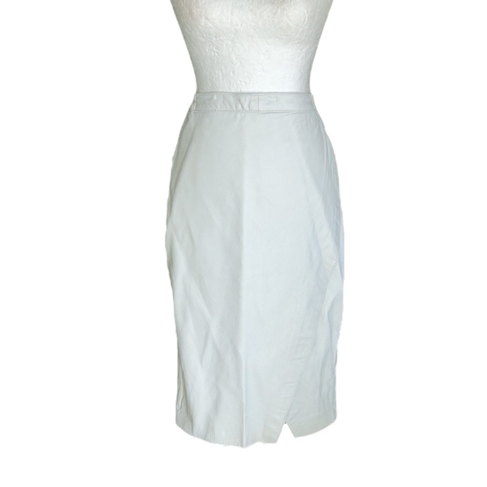 Vintage Custom Leather Connection White Leather Faux Wrap Midi Pencil Skirt - M